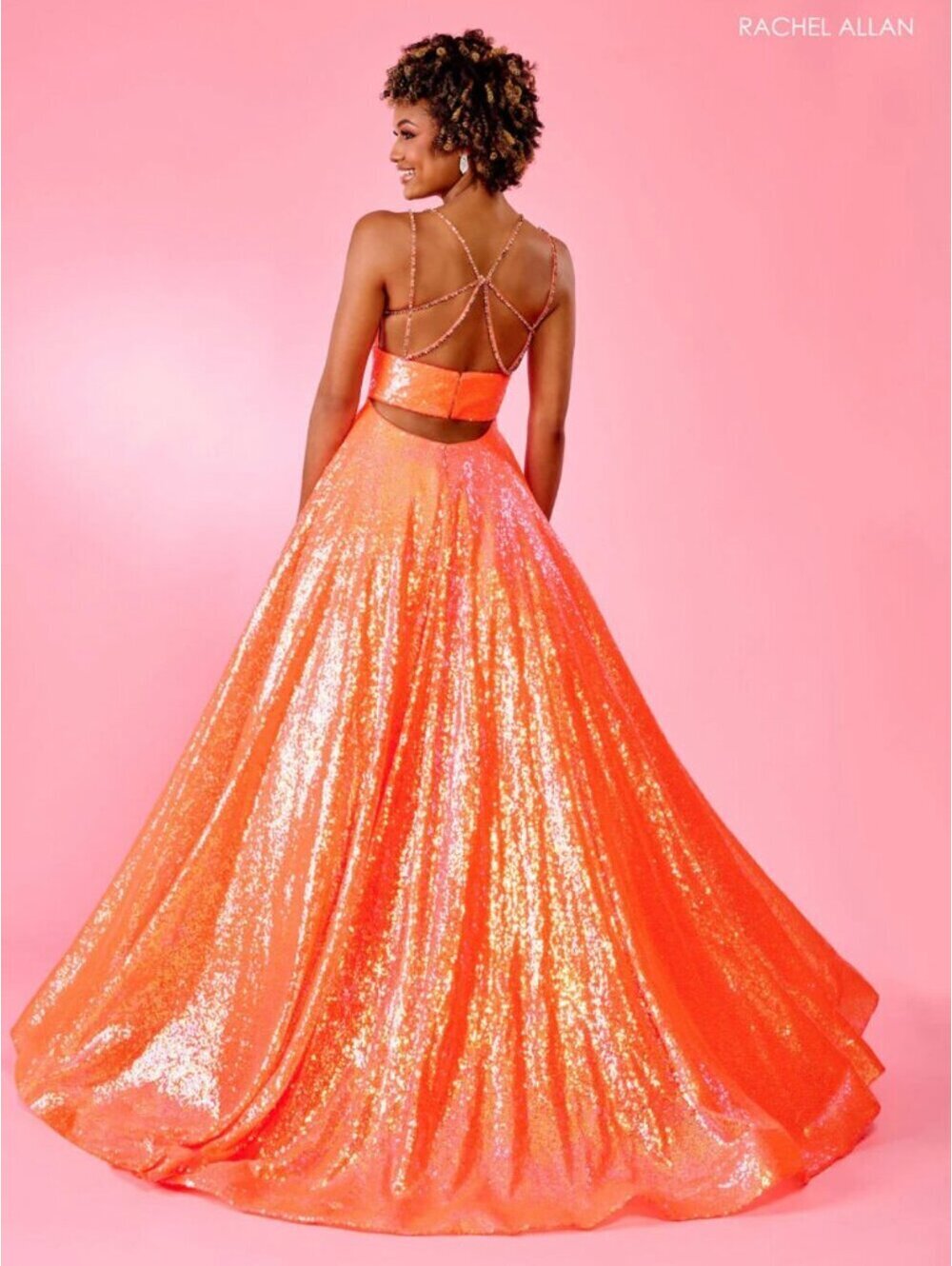 Rachel Allan Sequenced Prom Dress 70130 Tangerine Size 2 - Picture 2 of 4